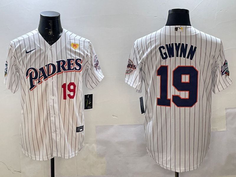 Men San Diego Padres #19 Gwynn White Stripe Throwback 2025 Nike MLB Jersey style 7->san diego padres->MLB Jersey
